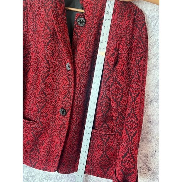 Coldwater Creek Jacket Women's W18 Red Jacquard Blazer Elegant Old Money Luxury - Picture 10 of 16